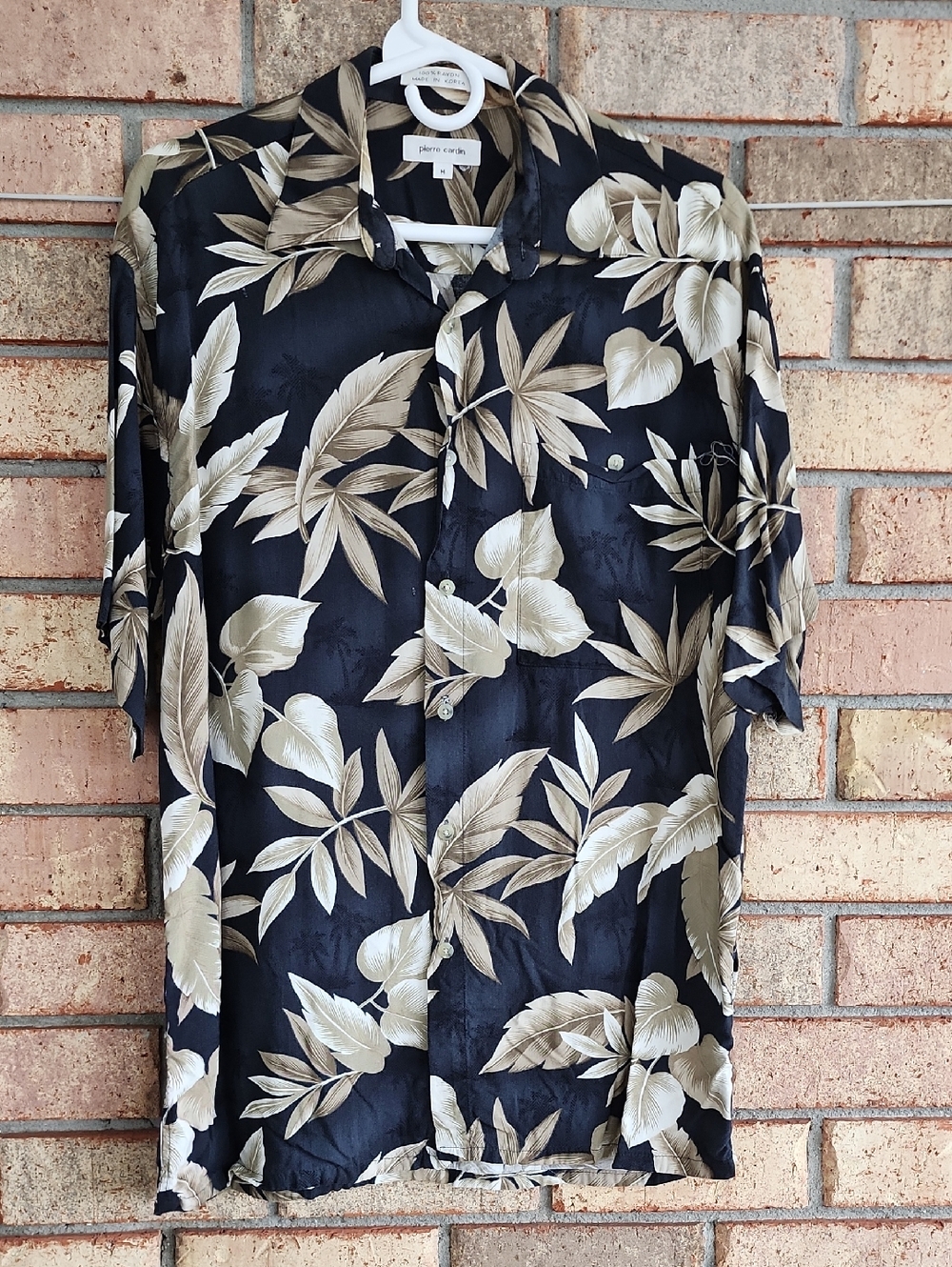 Pierre Cardin Hawaiian Black Tropical Leaf Button-Up Shirt - Pierre Cardin